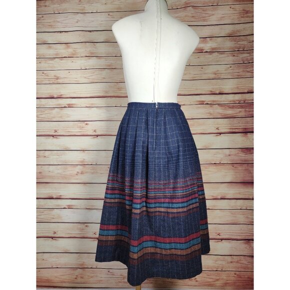 Vintage Century Boston Blue Wool Pleated Plaid/Grid A-Line Midi Dress - Picture 5 of 9